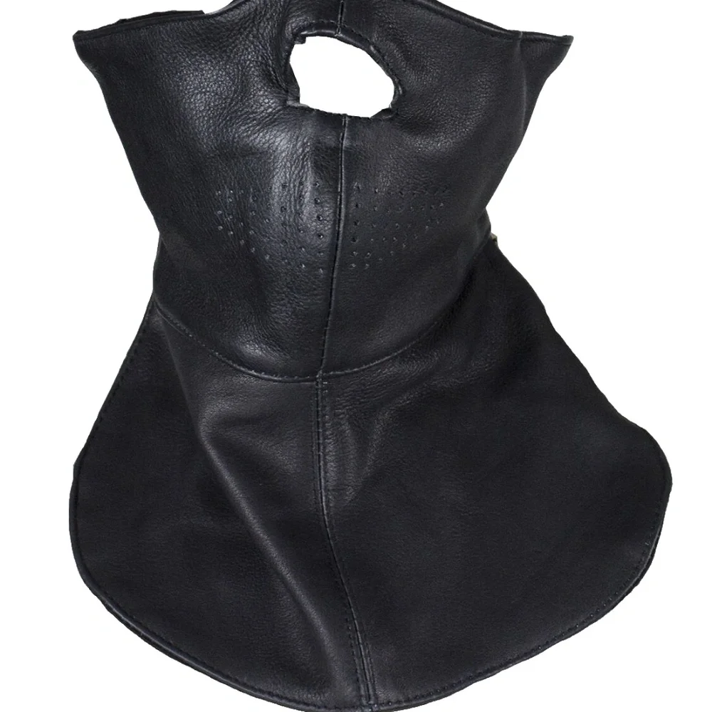 Motorcycle Black Leather Fashion Face Mask  Cover W/ Adjustable Strap